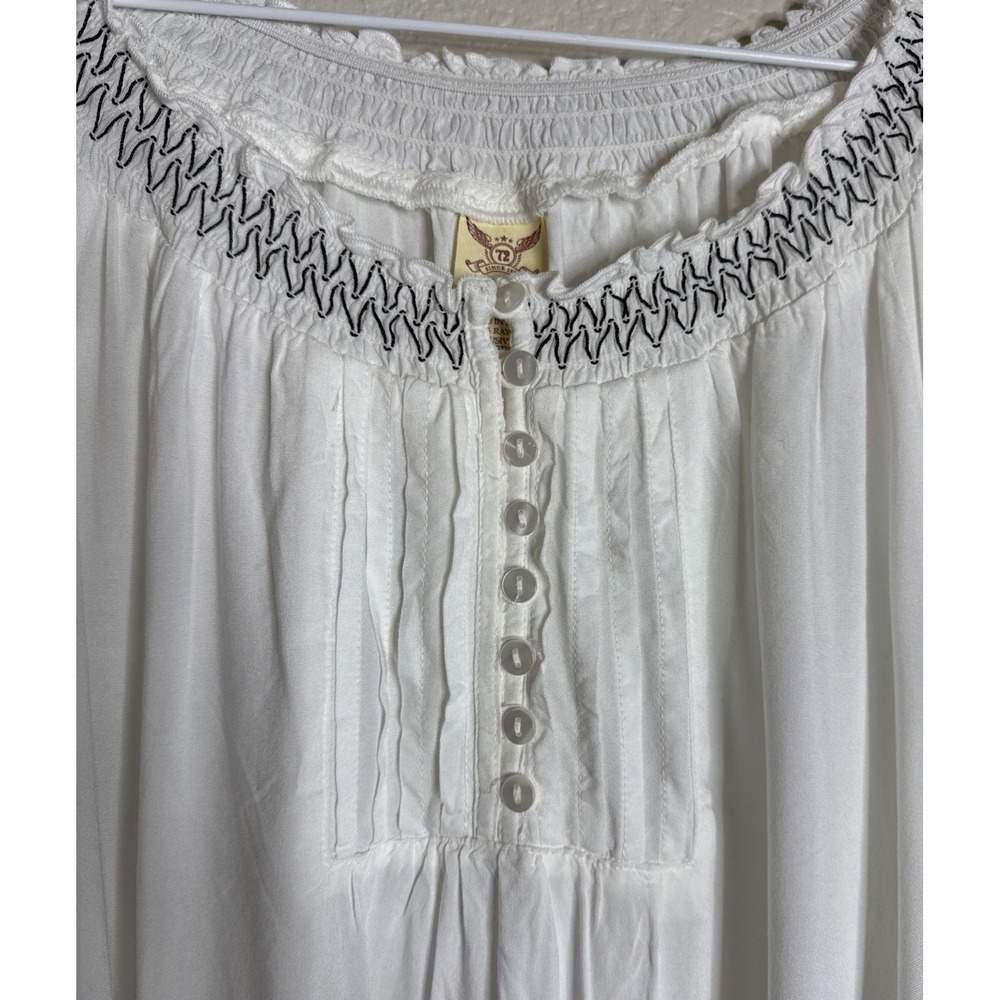 Faded Glory Womens XL 16/18 White Smocked Peasant Top Blouse Preppy Boho NEW - Picture 3 of 11